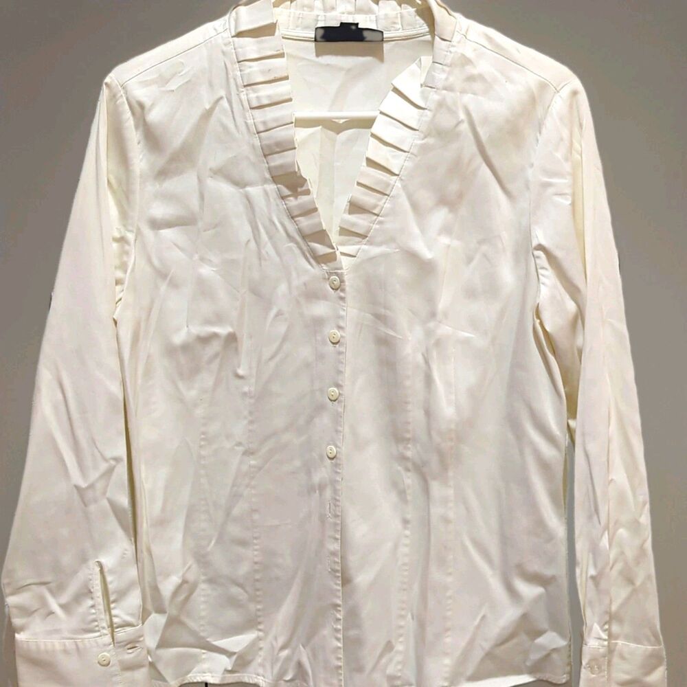 Classiques Entier Atelier Womens White Pleated Collar Button Front Blouse Size M